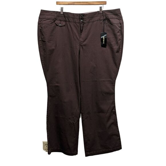 New! Lane Bryant High Rise Brown Cotton Blend Straight Leg Chino Pants, 24 - Picture 1 of 9